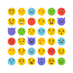 Set of emoticons. Cute emoji icons. Kawaii. Flat design