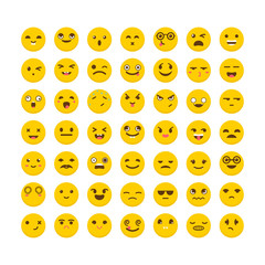 Naklejka premium Set of emoticons. Funny cartoon faces. Cute emoji icons. Flat de