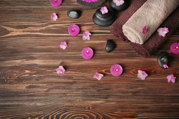 Beautiful spa composition on wooden background