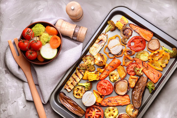 Grilled vegetables on baking tray