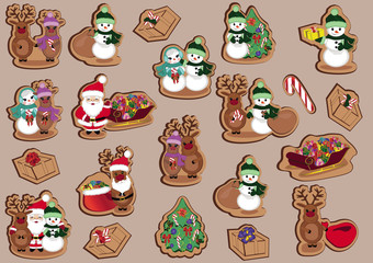 Set of flat icons Christmas and New Year's templates  kraft paper for cutting. Vector illustrations.