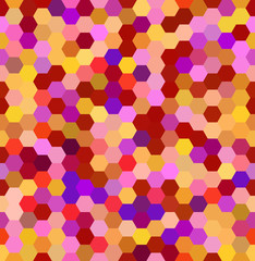 seamless abstract mosaic background. Hexagons geometric background. Design elements. Vector illustration. Pink, purple, red, yellow, orange colors.