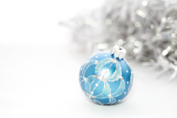 Fototapeta na wymiar Closeup of blue Christmas balls