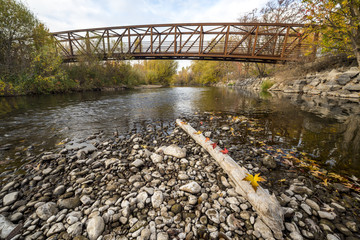 Autumn trees and footbridge over the Boise River © knowlesgallery