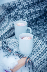 Two cups of coffee with marshmallow