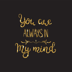 Love text. Romantic lettering with glitter. Golden sparkles