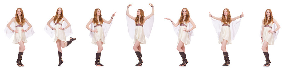 Naklejka premium Pretty lady in light charming dress isolated on white