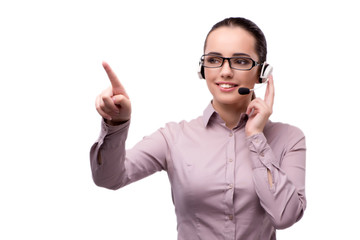 Young call center operator isolated on white