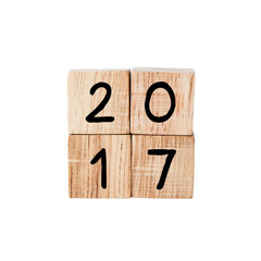 2017 on wooden cubes isolated on white background