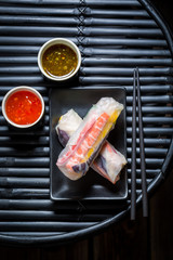 Delicious and fresh spring rolls with sweet and sour sauce