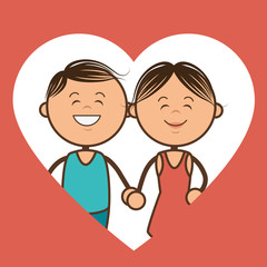 couple characters with heart love vector illustration design