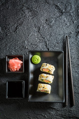 Tasty California Maki sushi made of salmon and avocado