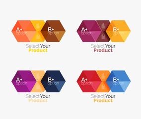 Set of business hexagon layouts with text and options