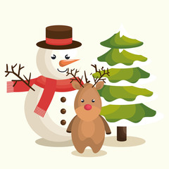 happy merry christmas snowman character vector illustration design