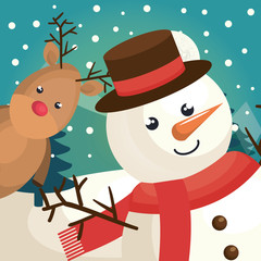 happy merry christmas snowman character vector illustration design