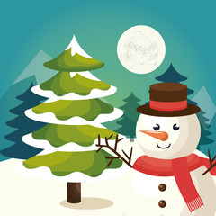 happy merry christmas snowman character vector illustration design