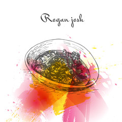 Rogan josh watercolor effect illustration.