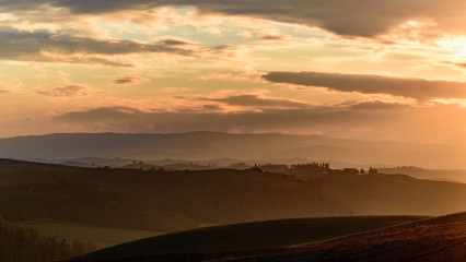Sunset in tuscany countryside