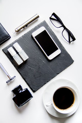 smartphone, electronic cigarette and men's accessories top view