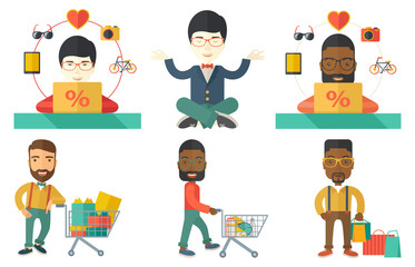 Vector set of shopping people characters.