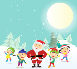 Obraz na płótnie Canvas happy kids with santa and gifts in Winter season.
