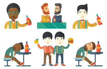 Vector set of people eating and drinking.