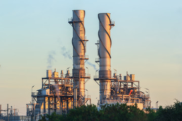 Natural Gas Combined Cycle Electrical Power Plant with golden hour 