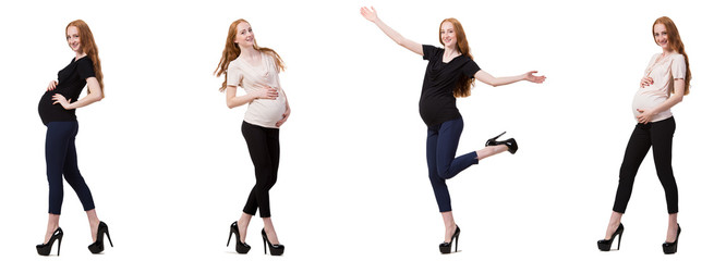 Pregnant woman in composite image isolated on white