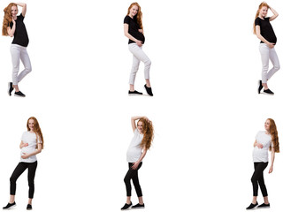 Pregnant woman in composite image isolated on white