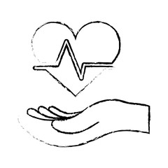 hand with cardio heart icon over white background. vector illustration