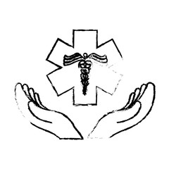 hands with caduceus medical symbol icon over white background. vector illustration