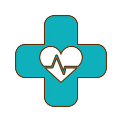 Obraz premium medical cross with cardio heart icon over white background. vector illustration