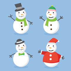 Snowman cartoon set, vector illustration.