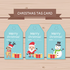 Christmas tag card on wood table, Tag card design for use.