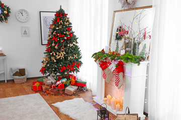 Interior of beautiful living room decorated for Christmas