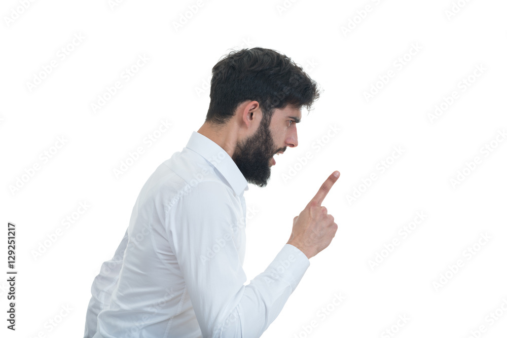 Wall mural sideview of young man with open mouth. isolated on white background