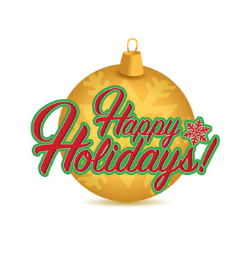 Happy holidays sign gold ornament