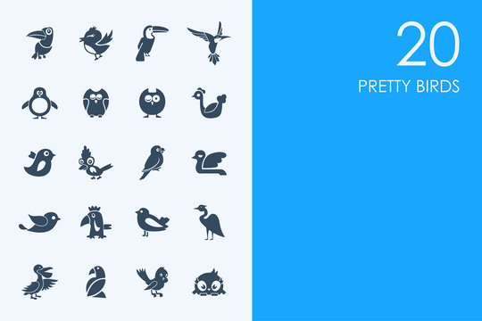 Set of pretty birds icons