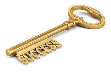 Golden key to success isolated on white background. 3d render il