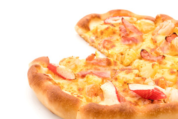hawaiian seafood pizza isolated on white background