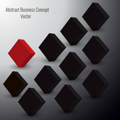 3d Red Squares Vector standing out from crowd of plenty 