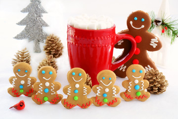 Gingerbread men with red mug Christmas scene