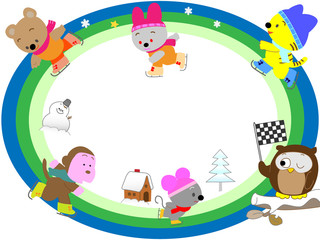 動物のウィンタースポーツのタイトルフレーム