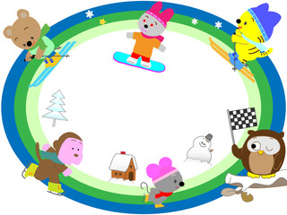 動物のウィンタースポーツのタイトルフレーム