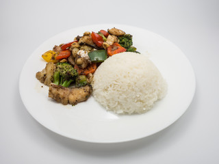 White rice with fried fish.