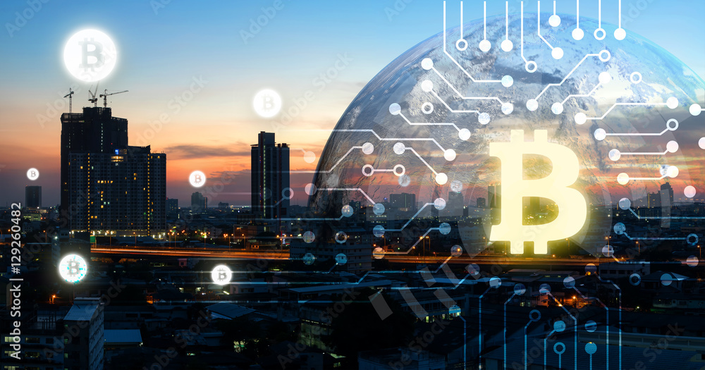 Poster blockchain , cryptocurrencies , bitcoin and distributed ledger technology concept..block chain , net