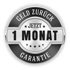 Silberner 1 Monat Geld zurück Siegel mit schwarzem Rand 