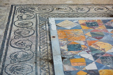 Ancient marble mosaics in Pompeii, Italy