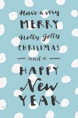 Merry Christmas and  Happy New Year vertical hipster vintage hand drawn greeting card, gift tag, postcard, poster. Calligraphic artwork