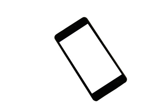 Black modern smart phone with blank screen. Isolated on white background 